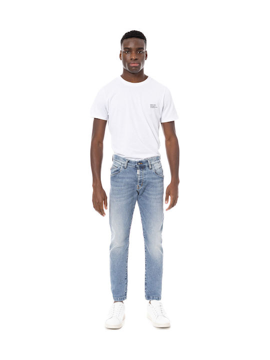 Herren Jeanshose Elastisches Slim Tapered Anwendung Washed Blau