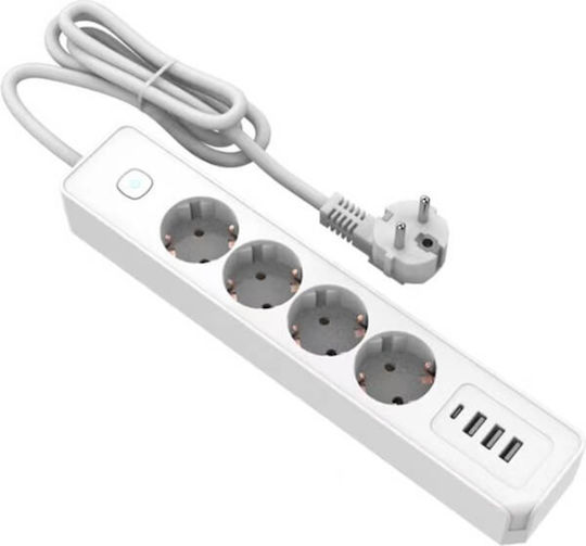 Захранваща лента Безопасност 4 Позиции с 4 USB-A, 1 USB-C и Кабел 1.4м