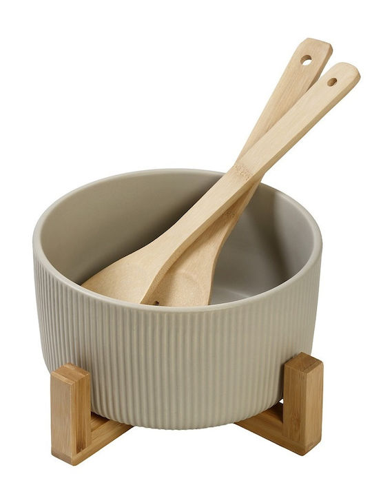 Espiel Hölzernes Salad Bowl mit Salatbesteck Beige 20x20x10cm 6Stück