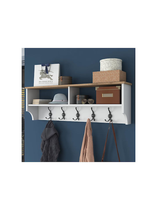 Asir Group Wooden Wall Hanger 5 Hooks White 120x22.2x37.2cm