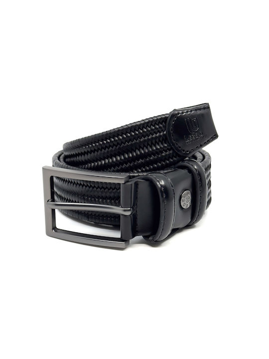 Legend Accessories Men's Knitted Leather Elastic Belt Black