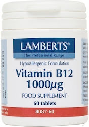 Lamberts Hypoallergenic Formulation Vitamin B12 Vitamina pentru Energie & Întărirea Sistemului Imunitar 1000mg 1000mcg Cobalamina 60 file