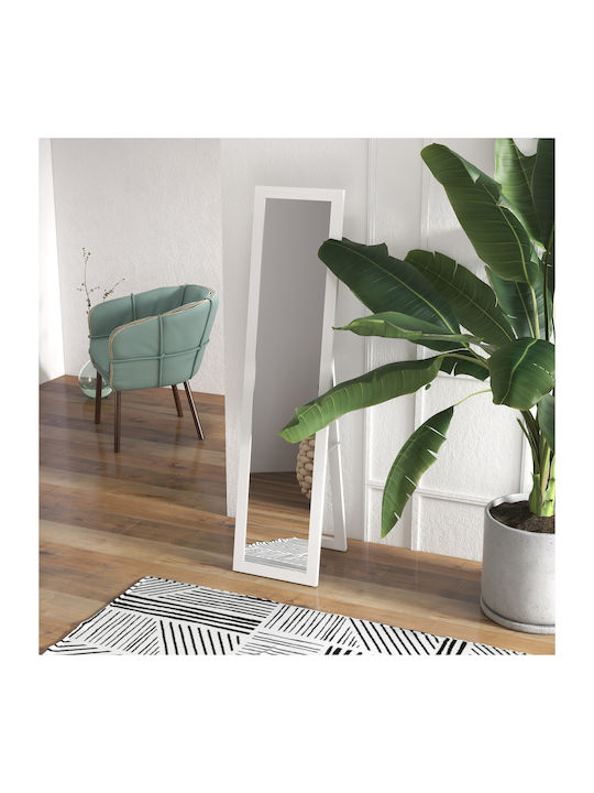 HomCom Oglindă De Podea Cu Cadru Din Lemn Alb 155x40cm