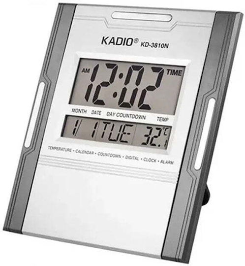 Kadio Επιτραπέζιο Ψηφιακό Ρολόι LCD με Ξυπνητήρι Ασημί fl-10148