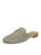 Leather Mules with Chunky High Heel in Gray Color