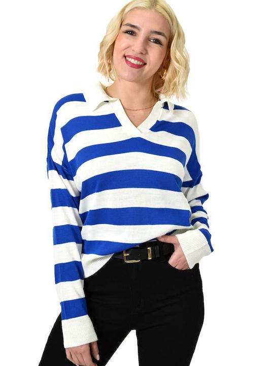 Potre Women's Blouse Long Sleeve Striped Blue Roulette