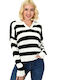 Potre Women's Blouse Long Sleeve Striped Black