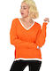 Potre Women's Long Sleeve Sweater with V Neckline Orange