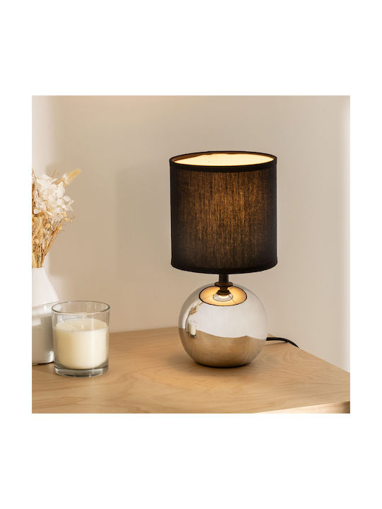 Atmosphera Timeo Ceramic Table Lamp for E14 Fitting with Black Shade and Silver Base