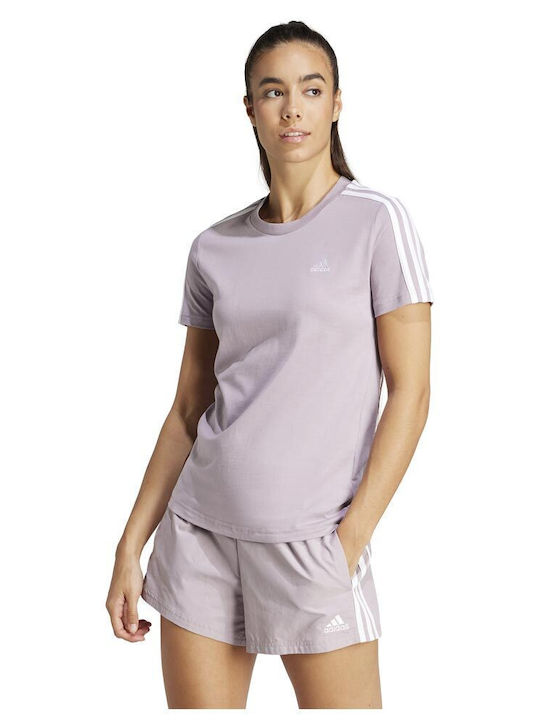 Adidas Essentials 3-stripes Γυναικείο Αθλητικό T-shirt Ριγέ Λιλά