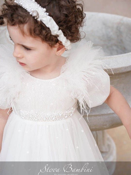 Stova Bambini Λευκό Φόρεμα Βάπτισης από Τούλι