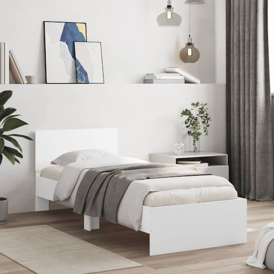 Ein Einzelbett Aus Holz Weiß mit Lattenrost Für Matratze 90x200cm
