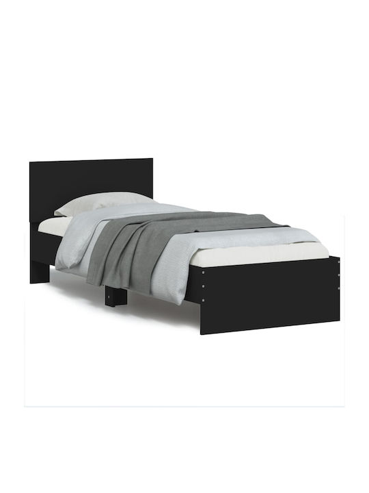 Κρεβάτι Μονό Ξύλινο Μαύρο με Τάβλες για Στρώμα ...