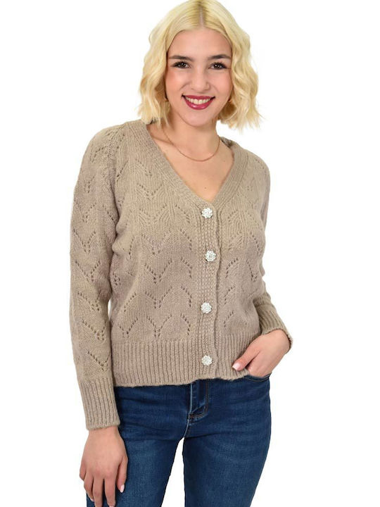 Potre Long Women's Cardigan with Buttons Beige