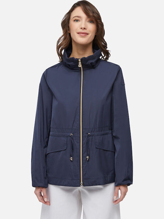 Women's Short Lifestyle Jacket Waterproof and Windproof for Spring or Autumn Navy Blue
