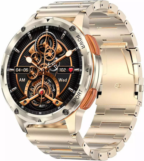 Microwear AK59 Smartwatch με Παλμογράφο (Gold Steel)