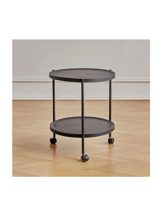 Round Side Table with Wheels Black L56xW56xH47.5cm