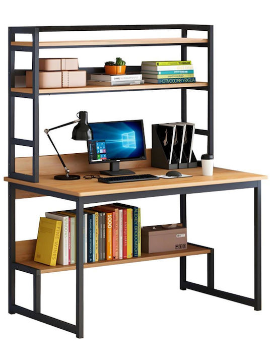 Desk Damp Wooden Natural-black with Metal Legs 100x60x154cm
