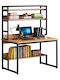 Desk Damp Wooden Natural-black with Metal Legs 100x60x154cm