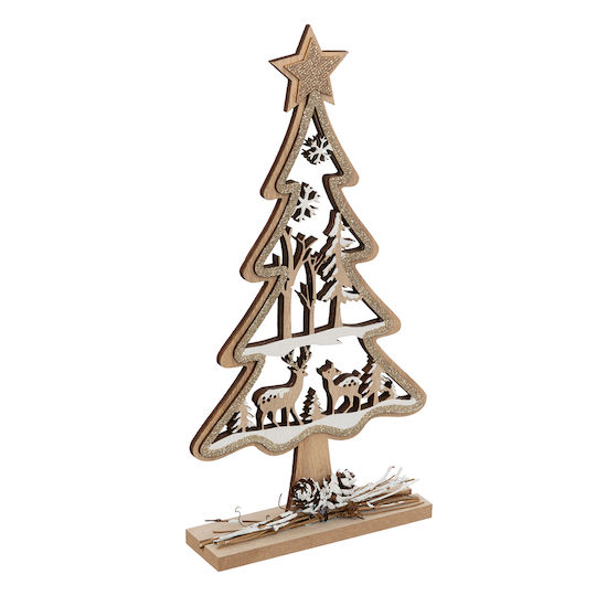 Christmas Decorative Wood Tree 29cm Beige