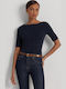 Judy Women's Blouse Cotton with 3/4 Sleeve & Boat Neckline Navy