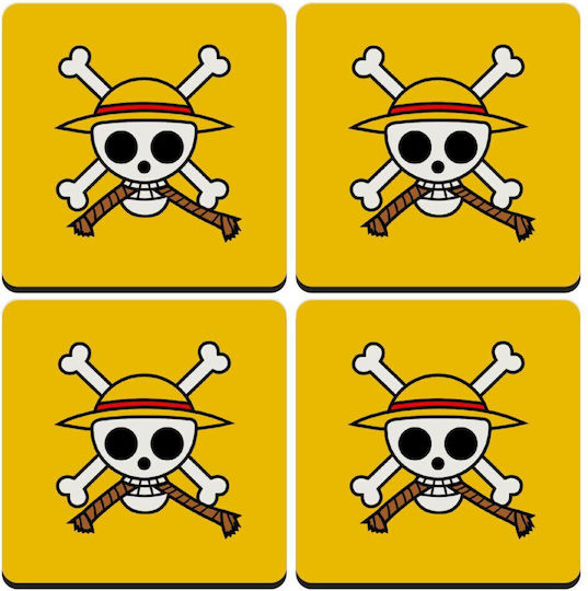 Koupakoupa Onepiece Skull Σουβέρ Ξύλινο Κίτρινο 4τμχ