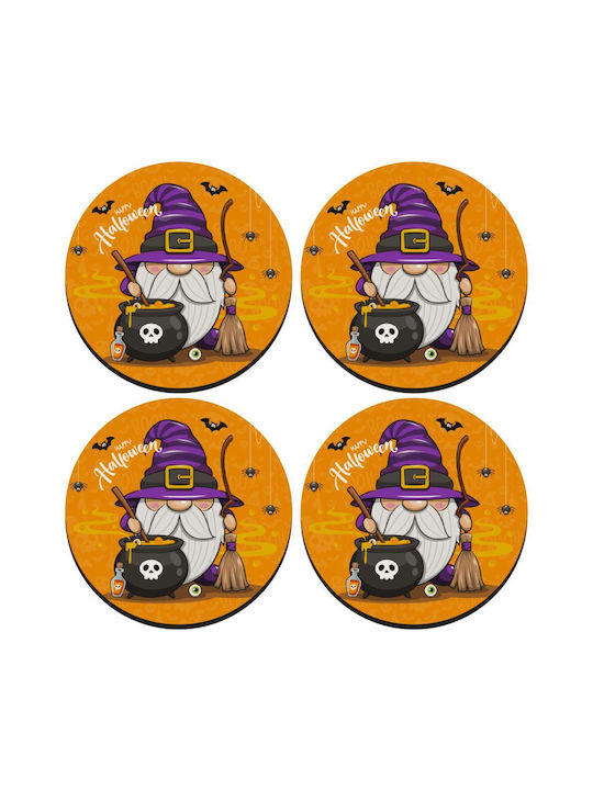 Koupakoupa Happy Halloween (Halloween) Rotund Suporturi pentru pahare Lemn Portocaliu 4buc