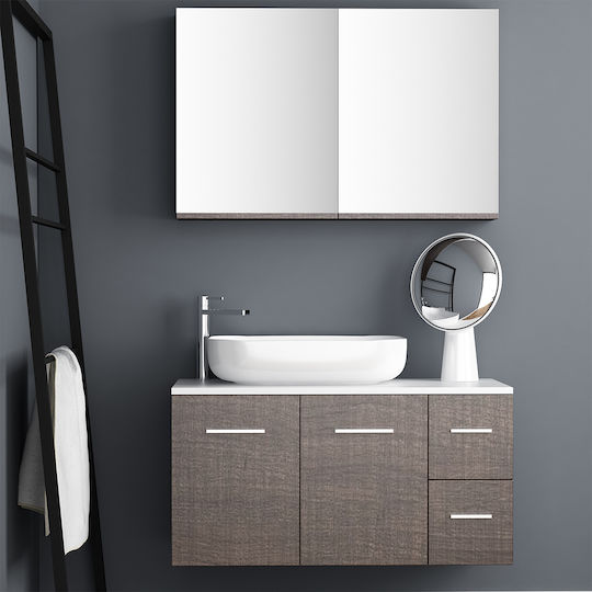 Orabella Surface 100 Πάγκος με Νιπτήρα & Καθρέπτη Μ100xΒ45xΥ50cm Καφέ