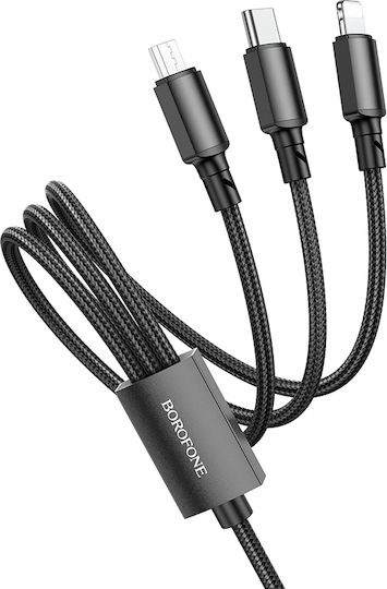 Borofone Bx72 Geflochten USB zu Blitzschlag / Typ-C,TC-TC / Micro-USB Kabel 2A Schwarz 1m