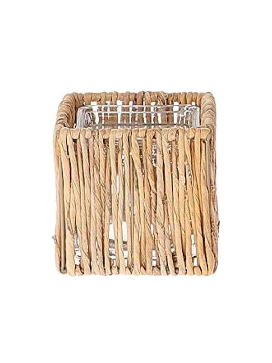 Atmosphera Raffia Candle Holder Wooden in White Colour 10x10x9cm