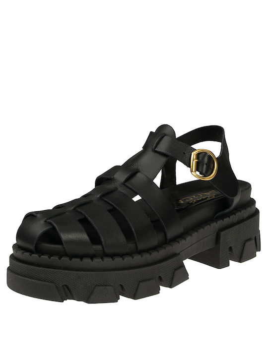 Sante Day2day Leather Women's Flat Sandals in Black Color