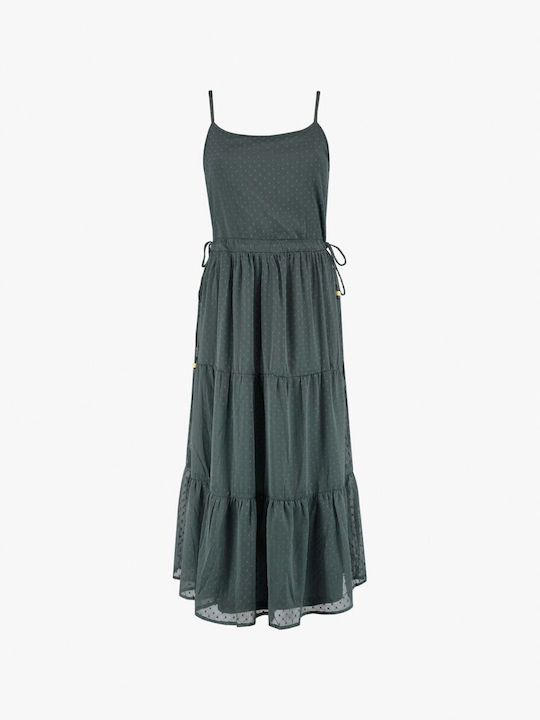 Tiffosi Midi Φόρεμα με Βολάν Πράσινο