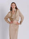 Collectiva Noir Women's Satin Long Sleeve Shirt Beige