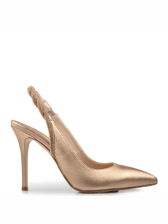 FM Leather Pointed Toe Gold Heels