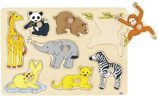 Wooden Kids Puzzle Pegged Wild Animals for 2+ Years 8pcs Goki