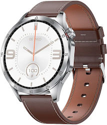 Microwear GT4 MAX 46mm Smartwatch με Παλμογράφο (Ασημί κάσα / Καφέ λουρί δερμάτινο)