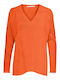 Only Amalia Women's Long Sleeve Sweater with V Neckline orange