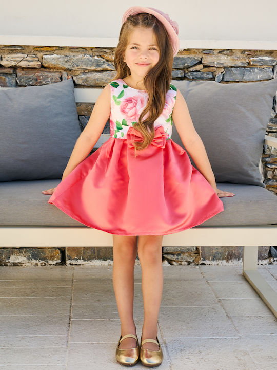 Children's Dress Sleeveless Satin Floral Sweet Coral