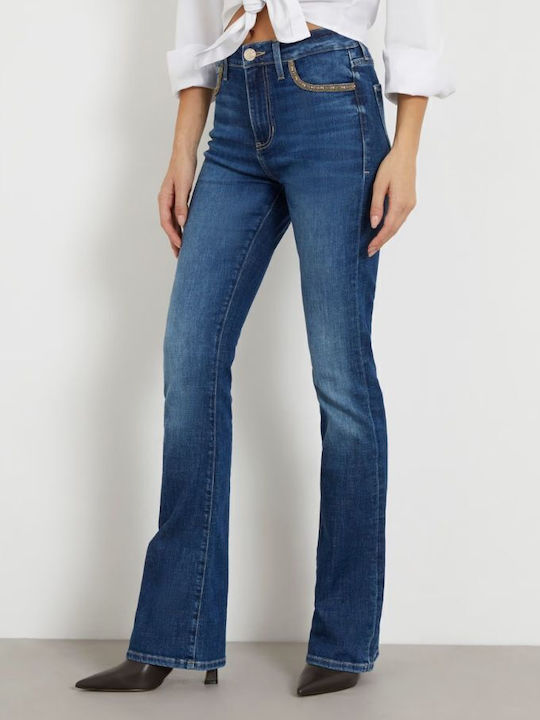 Guess Ψηλόμεσο Γυναικείο Jean Παντελόνι Καμπάνα σε Slim Εφαρμογή