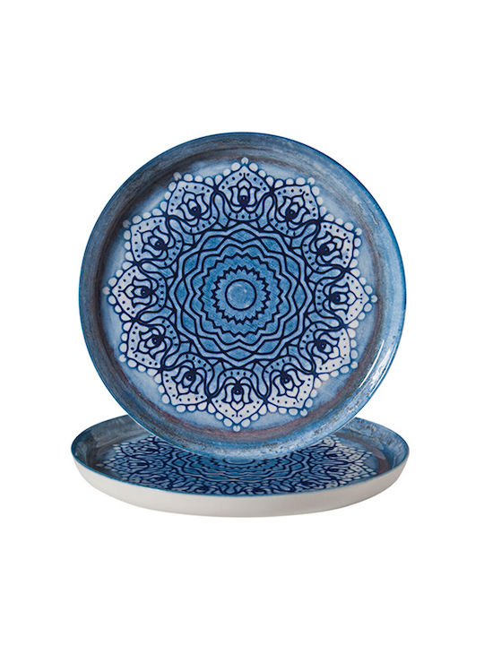 Güral Porselen Bilbao Plate Shallow made of Porcelain Blue with Diameter 27cm