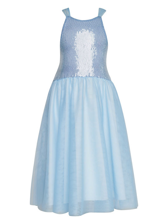 Girls Sleeveless Tulle Dress Set with Accessories Light Blue