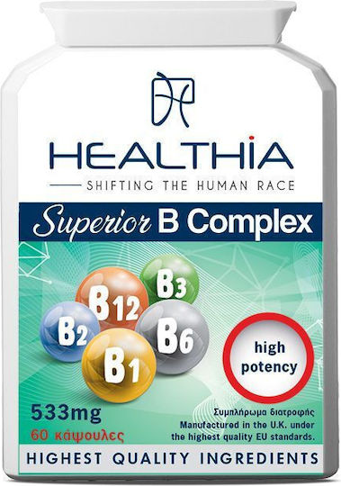 Healthia Superior B Complex Βιταμίνη για Ενέργεια, Ενίσχυση του Ανοσοποιητικού & το Νευρικό Σύστημα 533mg Βιταμίνες 60 κάψουλες
