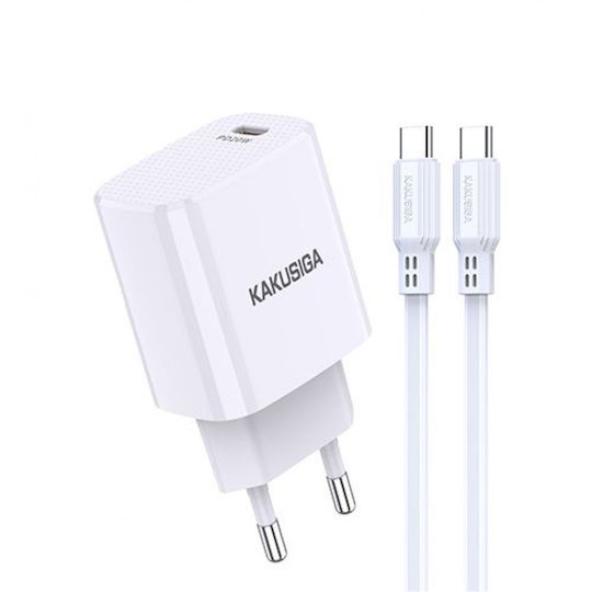 Kakusiga Φορτιστής με Θύρα USB-C και Καλώδιο USB-C - USB-C 20W Power Delivery Λευκός (KSC-927)