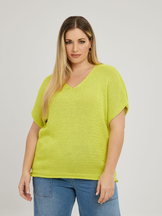 Mat Fashion Women's Sweater with V Neckline Yellow