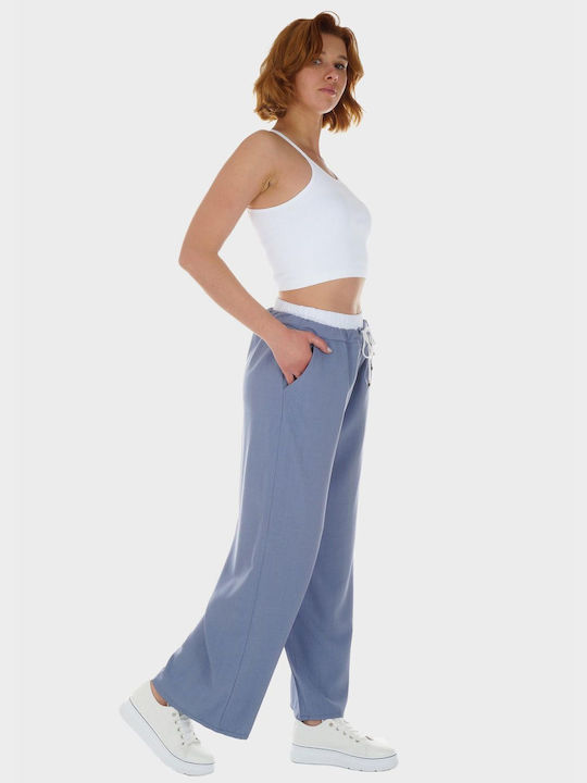 G Secret Femei Țesătură Pantaloni largi cu Elastic Albastră