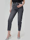 High Waist Women's Jean Trousers with Rips in Mom Fit Black