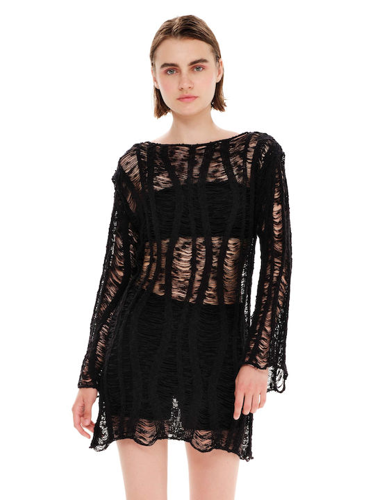 Ioanna Kourbela All Day Long Sleeve Knitted Mini Dress Black Dunes