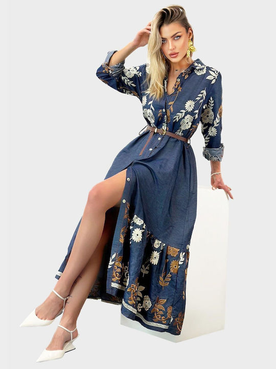 G Secret Maxi Σεμιζιέ Φόρεμα Μπλε