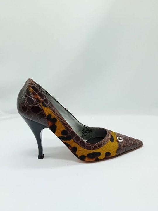 Guess Leather Brown High Heels Animal Print