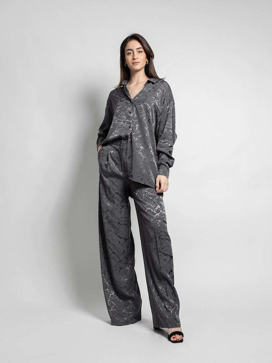 Fashioncore Femei Grey Set cu Talie înaltă Pantaloni